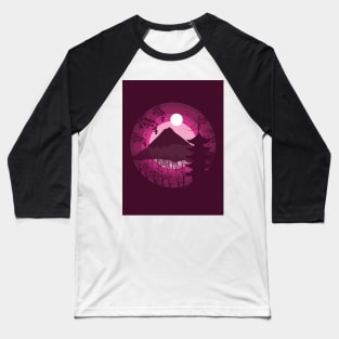 Pagoda Mount Fuji Silhouette Illustration Baseball T-Shirt